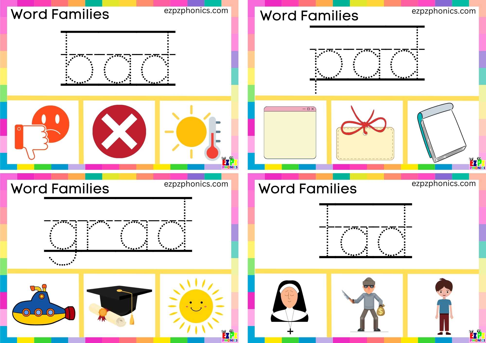 Word Family ad Write the Word then Clip the Correct Image. Clip Card Activity for Kids Group 2